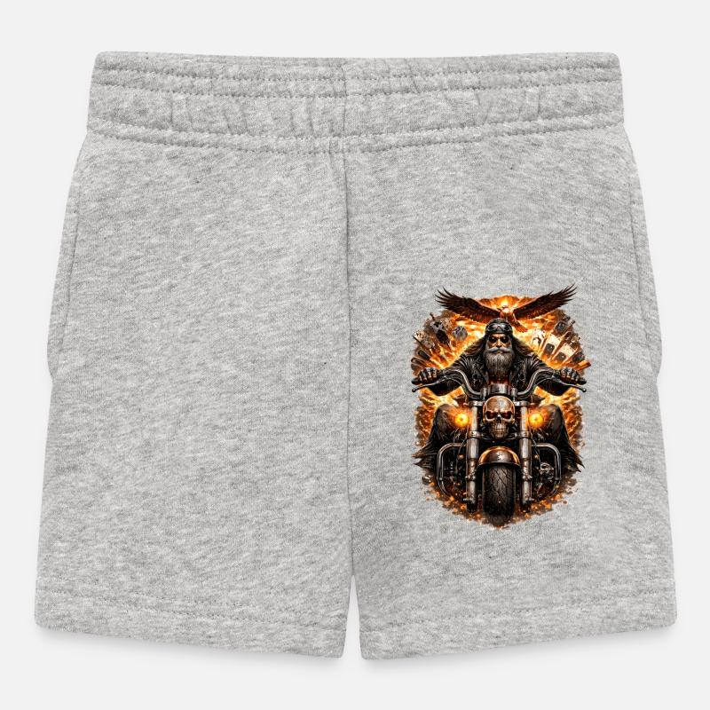 Flaming Skull Biker - Baby Shorts - heather grey
