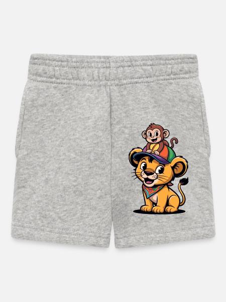 Kleiner Löwe mit Affenbegleiter - Baby Shorts - Grau meliert