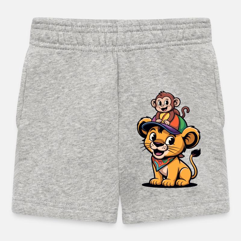 Petit Lion avec Compagnon Singe - Short Bébé - gris chiné