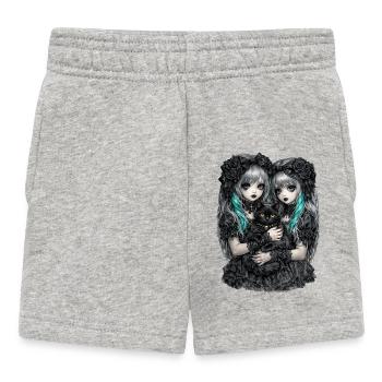 Gothic Zwillinge und schwarze Katze - Baby Shorts - Grau meliert - Vorne