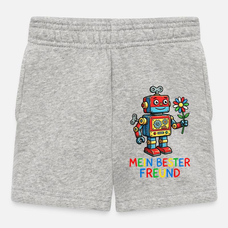 Ami robot coloré avec une fleur - Short Bébé - gris chiné