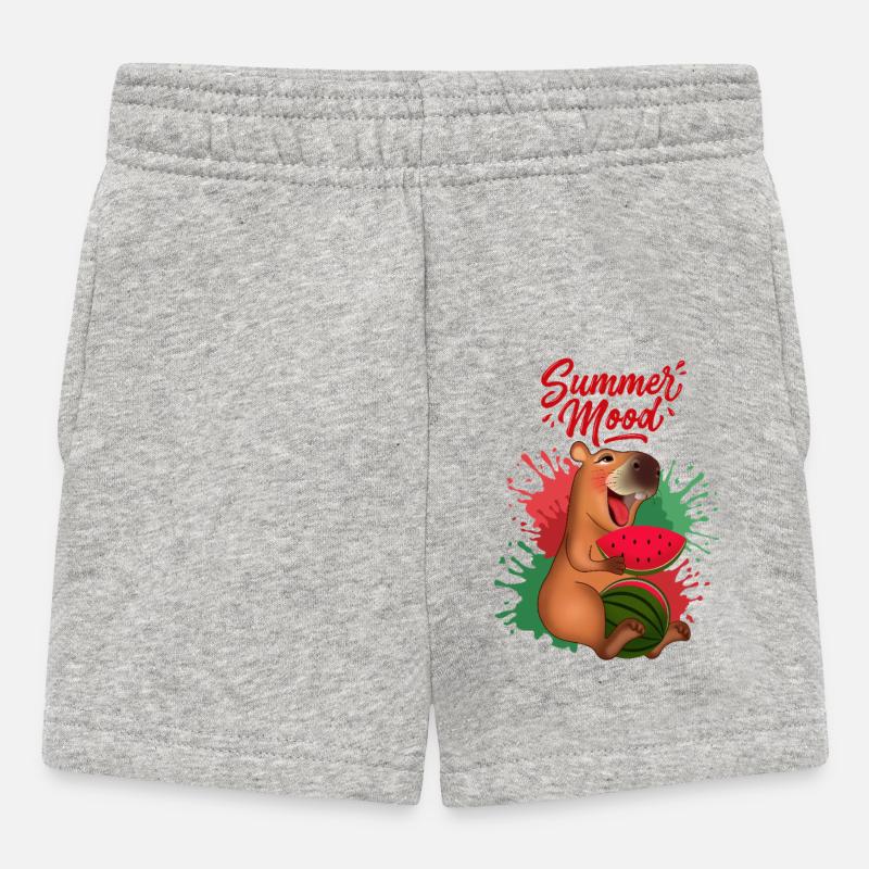 Smiling Capybara with Watermelon - Baby Shorts - heather grey