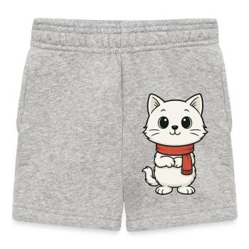 Cuddly kitten with red scarf - Baby Shorts - heather grey - Front
