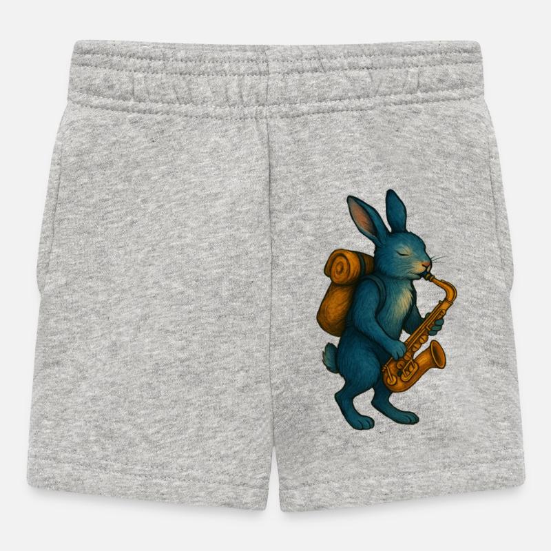 Lapin Bleu avec Saxophone - Short Bébé - gris chiné