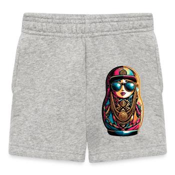Matryoshka cool sunglasses cappy necklace gift - Baby Shorts - heather grey - Front