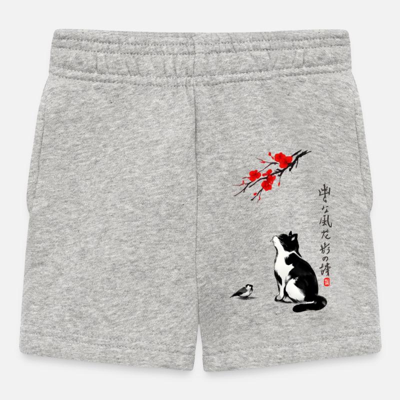 Cat Japan Sakura et Calligraphy Zen - Short Bébé - gris chiné
