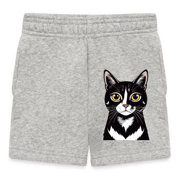 Katzenporträt Schwarz Weiß Katze Kontrast Motiv - Baby Shorts - Grau meliert - Vorne