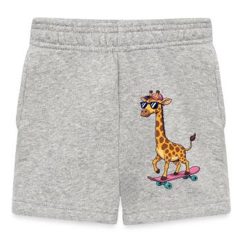 Lustige Giraffe, die auf Skateboard skatet, Zeichentrick-Skater - Baby Shorts - Grau meliert - Vorne