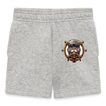 Katzenkapitän am Steuerrad - Segelabenteuer - Baby Shorts - Grau meliert - Vorne