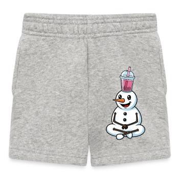 Snowman with Bubble Tea - Baby Shorts - heather grey - Front