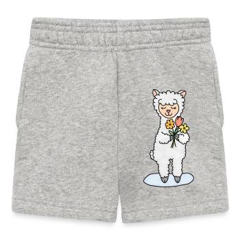 Alpaka mit Blumenstrauß - Baby Shorts - Grau meliert - Vorne