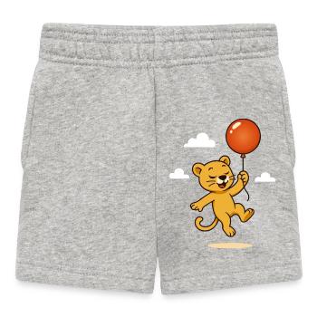 Cheerful lion with balloon soaring through the air - Baby Shorts - heather grey - Front