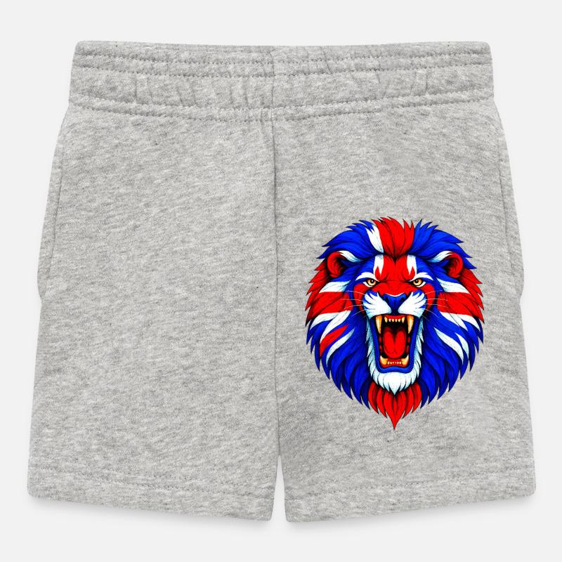 Tête de lion vive avec crinière Union Jack - Short Bébé - gris chiné