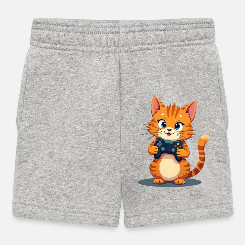 Kitten with game controller - Baby Shorts - heather grey