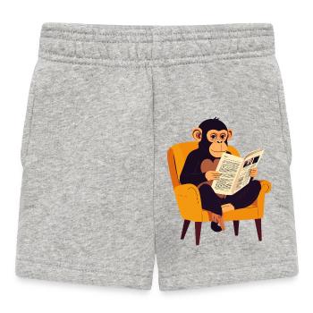 Monkey reading newspaper in armchair funny monkey motif - Baby Shorts - heather grey - Front