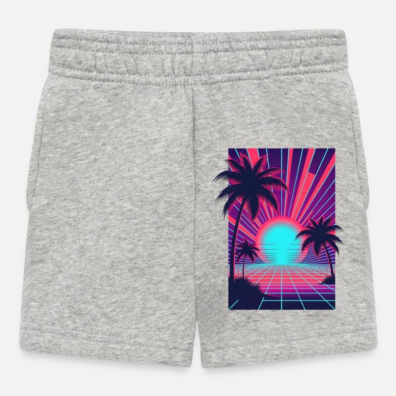 Coucher de soleil néon sur la plage de palmiers - Short Bébé - gris chiné