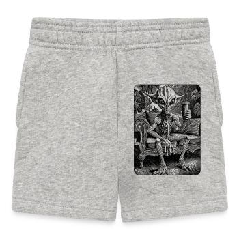 Comic-Shirt: Alien in entspannter Atmosphäre. - Baby Shorts - Grau meliert - Vorne
