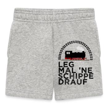 Dampflok Schiene Schippe drauf Kohle - Baby Shorts - Grau meliert - Vorne