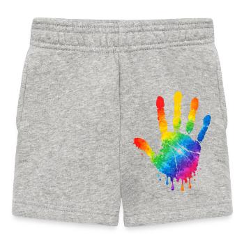 Motif aquarelle colorée à empreintes de main - Short Bébé - gris chiné - Devant