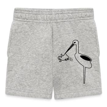 Storch mit Baby Hebamme, Klapperstorch Geburt - Baby Shorts - Grau meliert - Vorne
