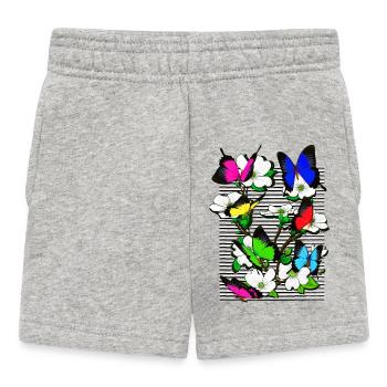Papillon Butterfly - Schmetterling - Blumenstrauss - Baby Shorts - Grau meliert - Vorne