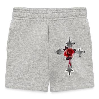 expressive gothic cross with red rose - Baby Shorts - heather grey - Front