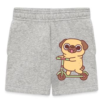 Cute Pug Playing On Kick Scooter - Baby Shorts - heather grey - Front