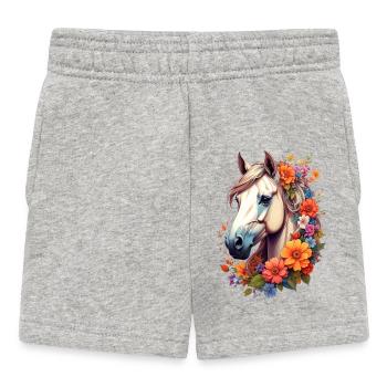 Pferd umrahmt von Blumen - Baby Shorts - Grau meliert - Vorne