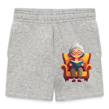Grandma sitting in the armchair and reading a book - Baby Shorts - heather grey - Front