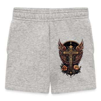 Ein Symbol der Stärke: Das verzierte Kreuz mit Flügeln - Baby Shorts - Grau meliert - Vorne