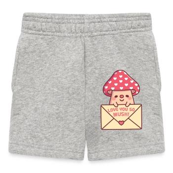 Cute Mushroom With Letter Love You So Mush Pun - Baby Shorts - heather grey - Front
