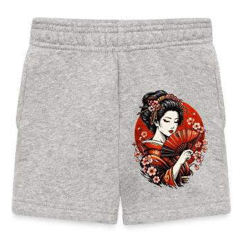 Geisha mit Fächer und Kirschblüten - Baby Shorts - Grau meliert - Vorne