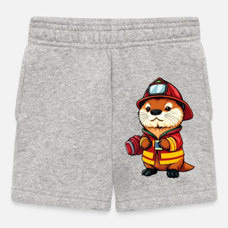 Firefighter Beaver Ready for Action - Baby Shorts - heather grey