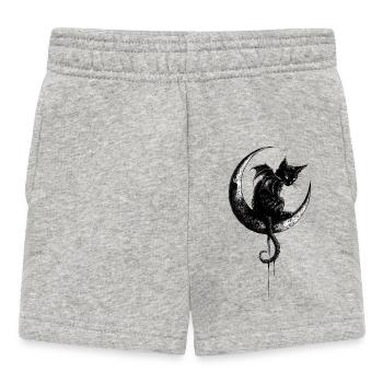 Gothic Black Cat Bat Wings Crescent Moon Dark - Baby Shorts - heather grey - Front