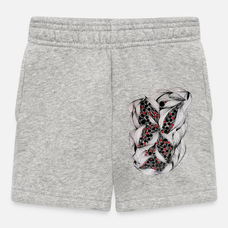 Black and white leaf pattern with red berries - Baby Shorts - heather grey