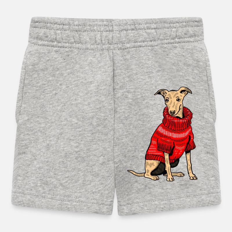 Hund im roten Strickpullover - Baby Shorts - Grau meliert