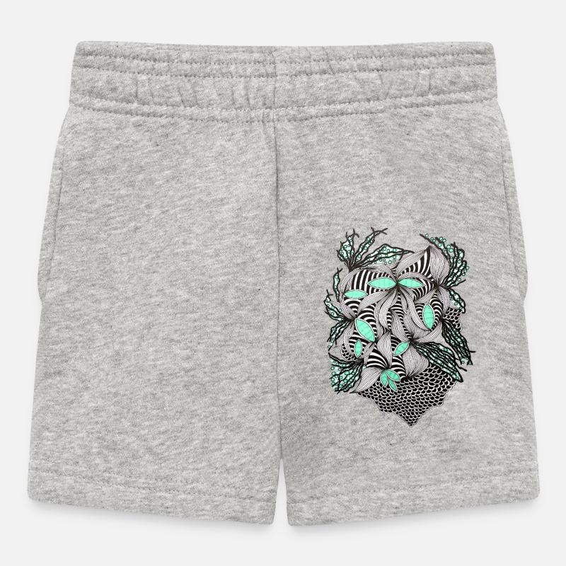 Line Flowers Pattern Mint Accent - Baby Shorts - heather grey