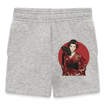 Geisha im roten Kimono mit Fächer - Baby Shorts - Grau meliert - Vorne