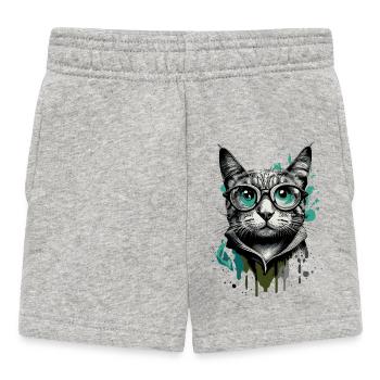 Chat à lunettes - Nerd Cat - Visage de chat - Short Bébé - gris chiné - Devant