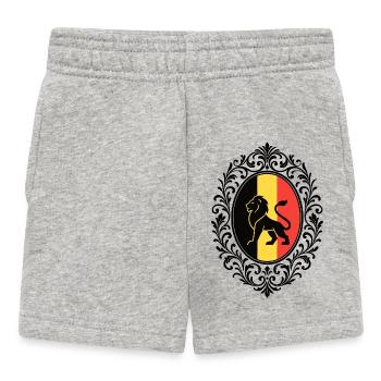 Lion Silhouette Belgian Flag Flourished Frame Tee - Baby Shorts - heather grey - Front