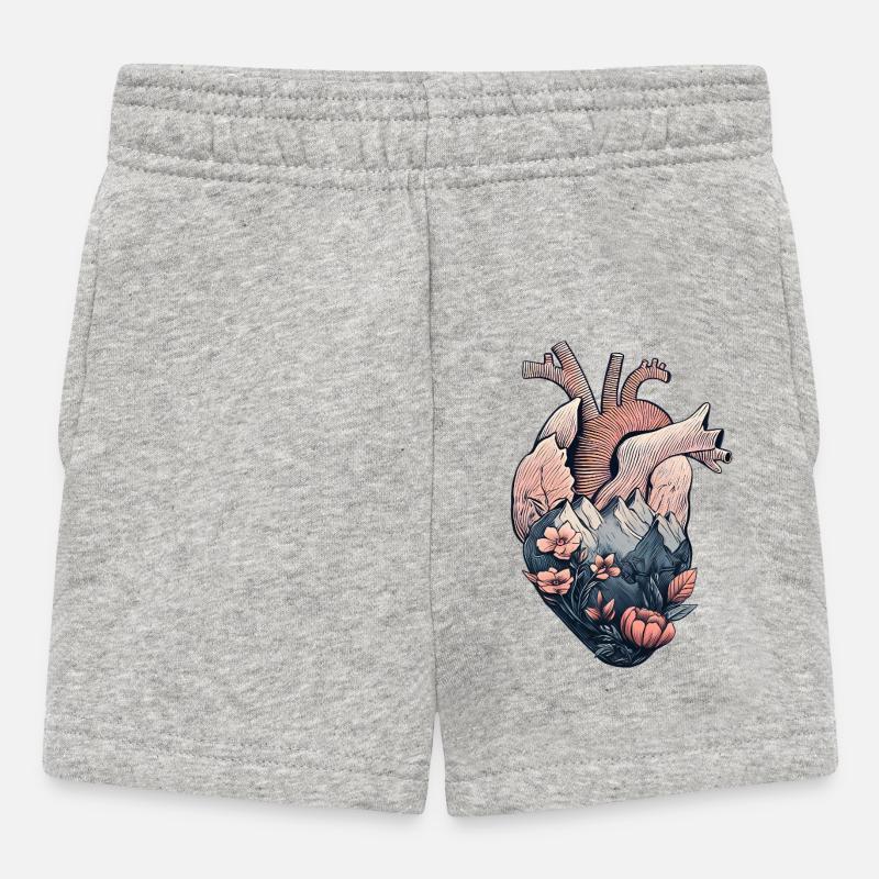 Cœur anatomique avec montagnes et fleurs - Short Bébé - gris chiné
