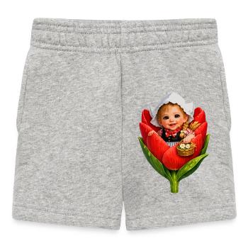 Baby in roter Tulpenblüte - Baby Shorts - Grau meliert - Vorne