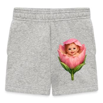 Baby in Pink Peony Bloom - Baby Shorts - heather grey - Front