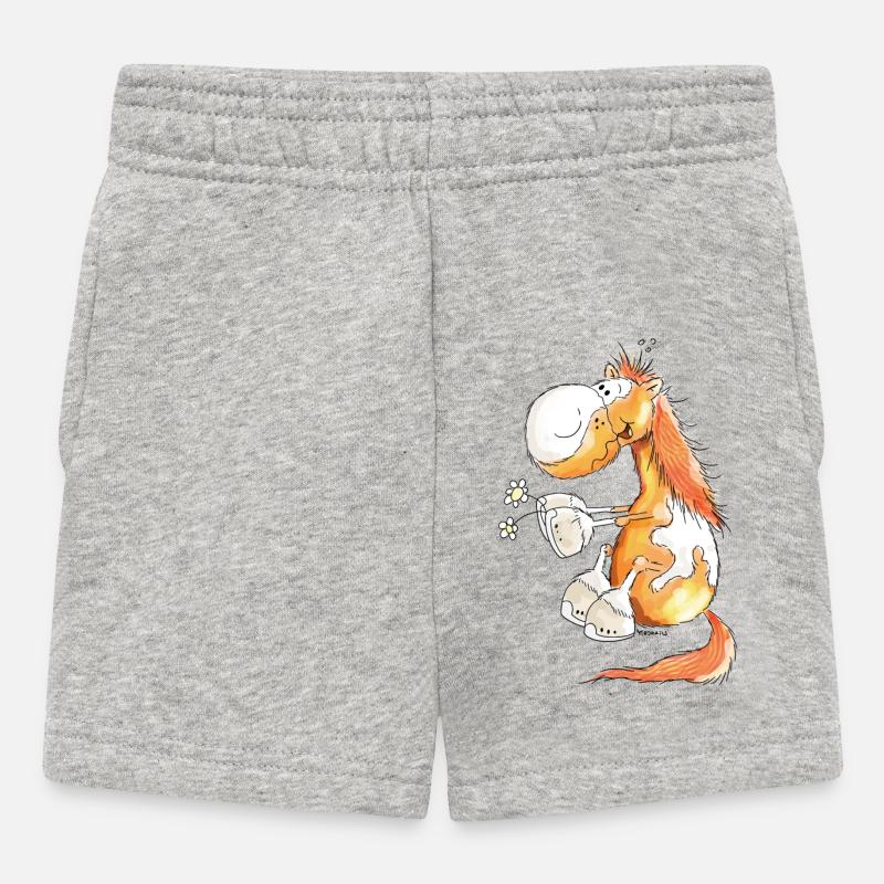 Pferd mit Blume - Pferde - Pony - Fuchs - Geschenk - Baby Shorts - Grau meliert