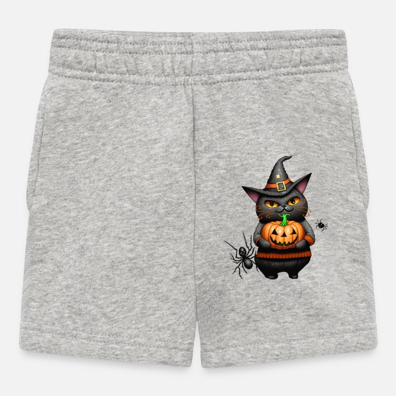 Chat d’Halloween et citrouille - Short Bébé - gris chiné