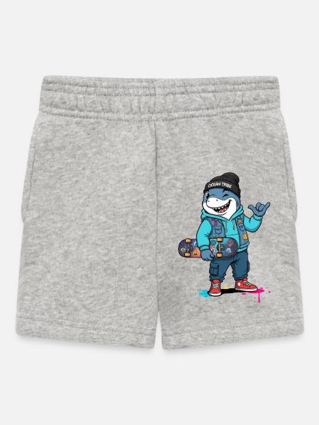 OceanTribe Hai mit Skateboard - Baby Shorts - Grau meliert