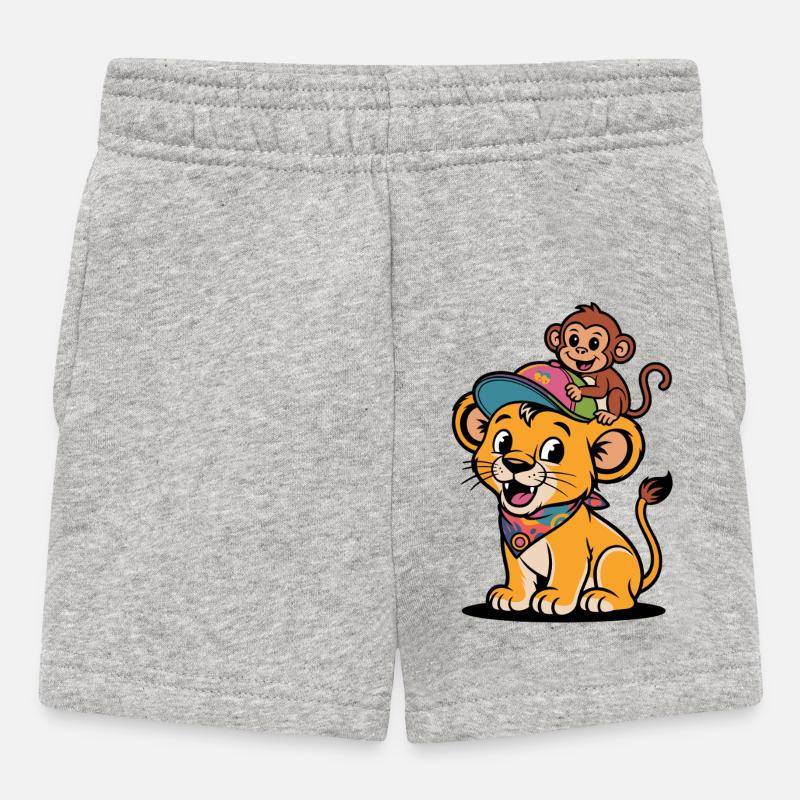 Lion et Singe mignons – Meilleurs amis - Short Bébé - gris chiné