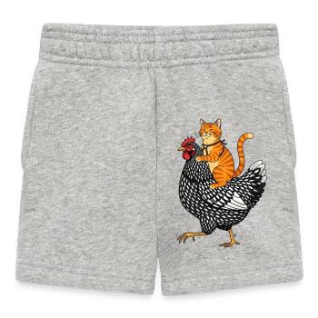 Katze reitet Huhn - Lustiges Bauernhof Abenteuer  - Baby Shorts - Grau meliert - Vorne