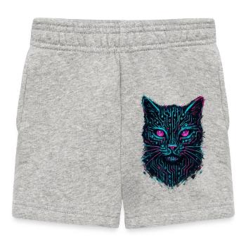 Chat Cyberpunk Circuit Board Techwear Neon - Short Bébé - gris chiné - Devant