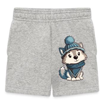 Loup mignon avec écharpe et chapeau à pompon. - Short Bébé - gris chiné - Devant